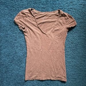 Basic Brown America Eagle V Neck Top